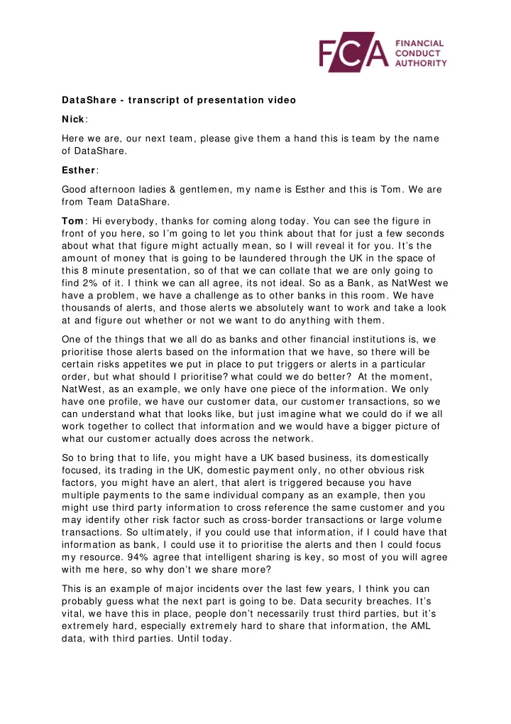 datashare transcript of presentation video nick here we