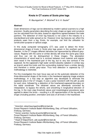 Knots in CT scans of Scots pine logs R. Baumgartner 1 , F. Brchert 2 &amp; U. H. Sauter 3