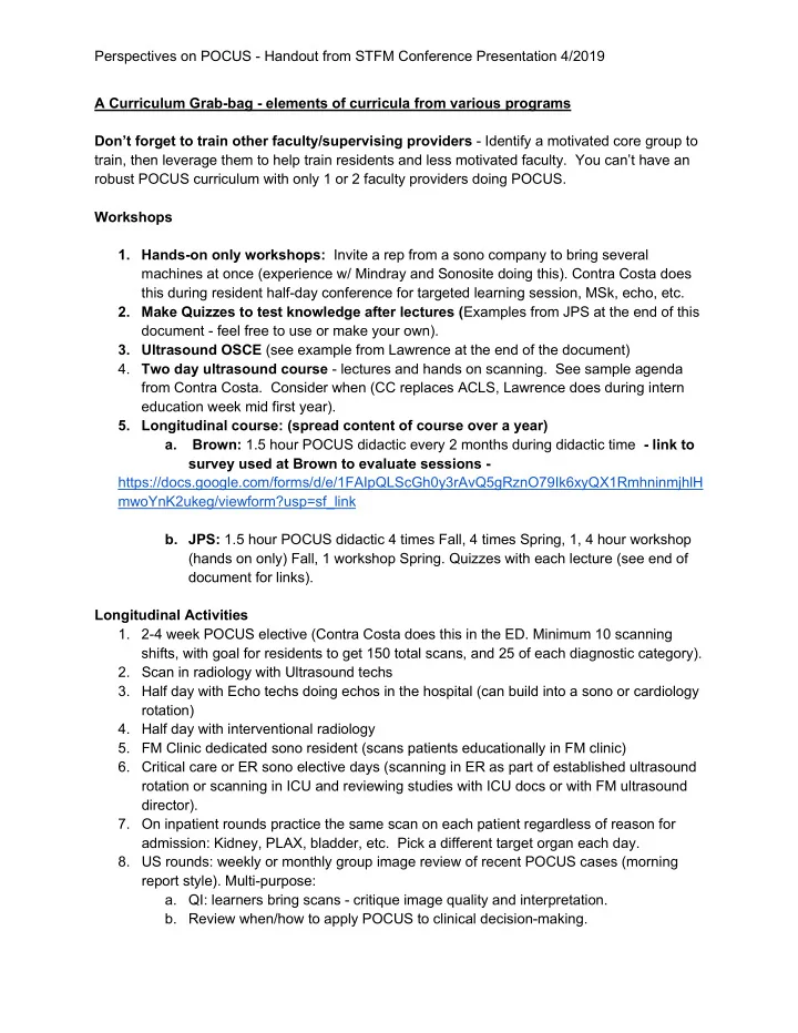 perspectives on pocus handout from stfm conference