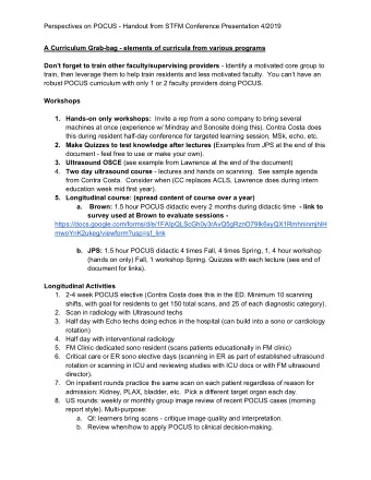 Perspectives on POCUS - Handout from STFM Conference Presentation 4/2019 A Curriculum Grab-bag -