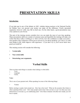 PRESENTATION SKILLS  Introduction:  If you take part in any of the debates at ANC, whether during