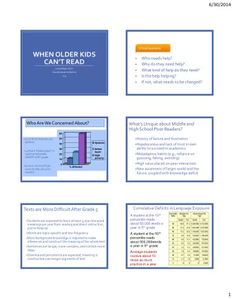 WHEN OLDER KIDS  Who needs help?    CANT READ  Why do they need help?    Louisa Moats,