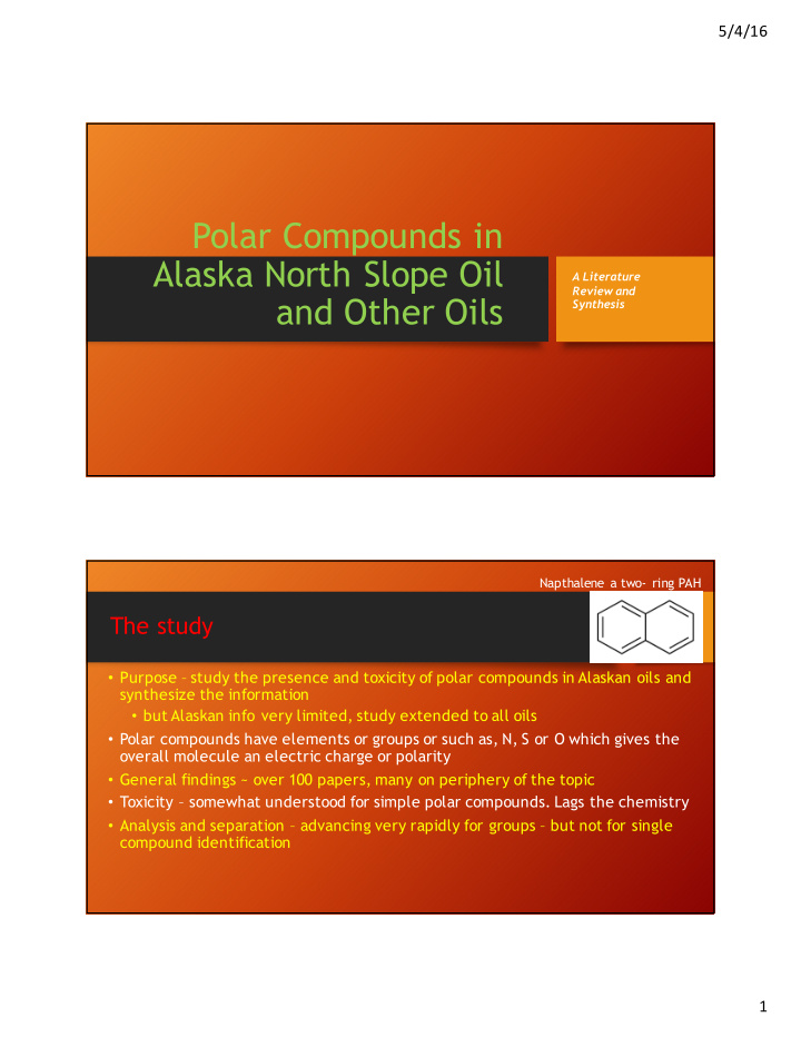 polar compounds in alaska north slope oil