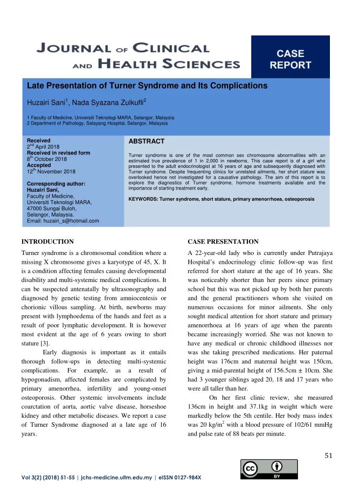 late presentation of turner syndrome and its