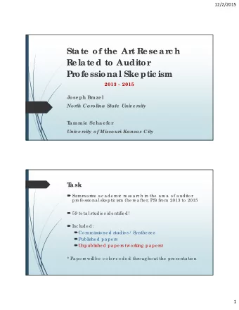 State  of the  Ar  t Re se ar  c h  Re late d to Auditor  Pr  ofe ssional Ske ptic ism  2013 - 2015