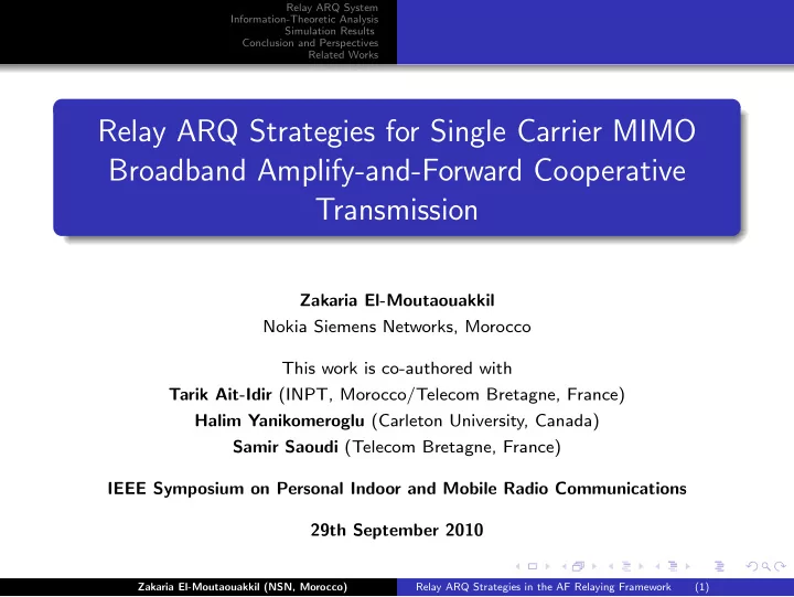 relay arq strategies for single carrier mimo broadband