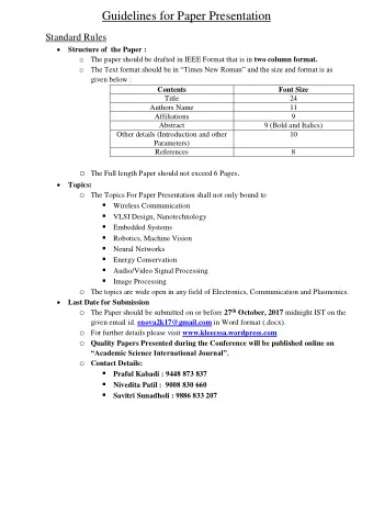 Guidelines for Paper Presentation  Standard Rules  Structure of  the Paper : o The paper should