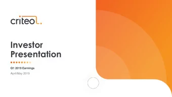 Investor  Presentation  Q1 2019 Earnings  April/May 2019  Safe harbor statement This presentation