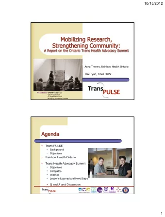 Mobilizing Research,  Strengthening Community:  A Report on the Ontario Trans Health Advocacy