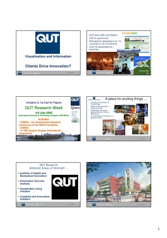 QUT Research Week  QUT Research Week  selected areas    Extending real world A ustralasian