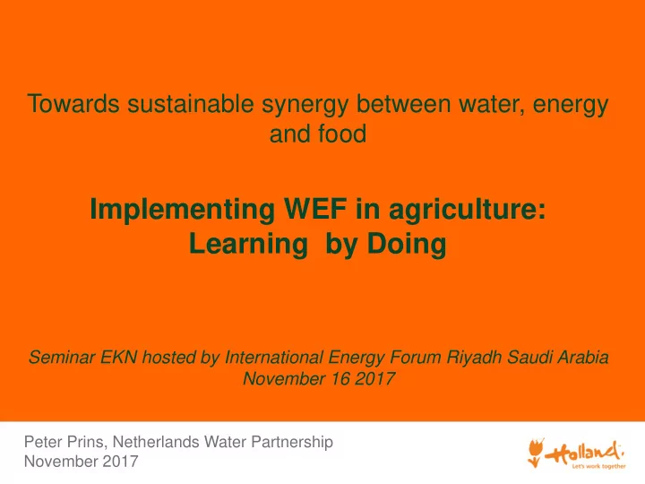 implementing wef in agriculture learning by doing