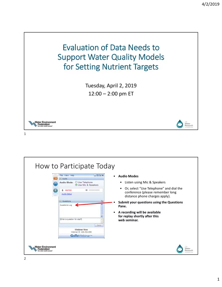 evaluation of data needs to support water quality models