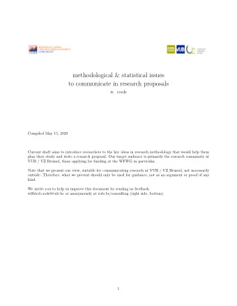 methodological &amp; statistical issues  to communicate in research proposals  w. cools  Compiled