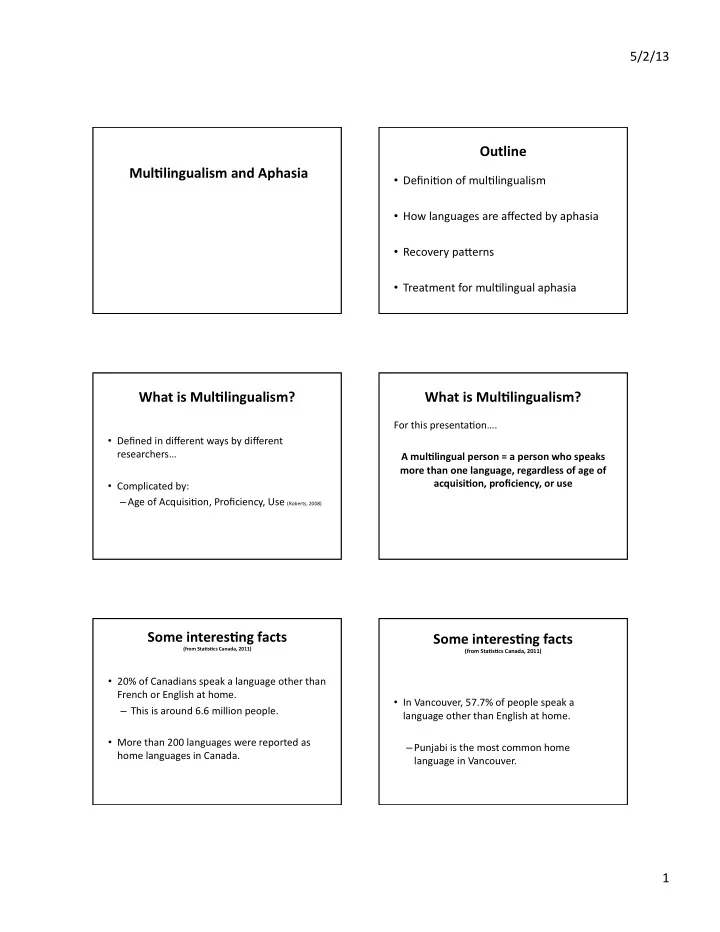 outline mul lingualism and aphasia
