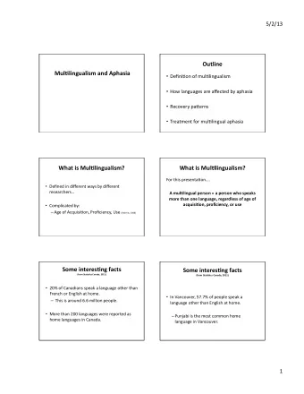 Outline    Mul$lingualism  and  Aphasia    Defini,on  of  mul,lingualism