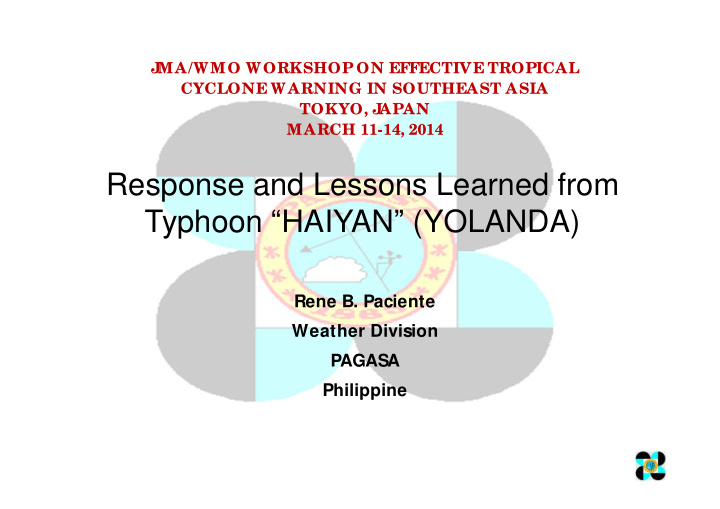 response and lessons learned from typhoon haiyan yolanda