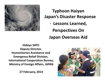 Typhoon Haiyan Japans Disaster Response  Lessons Learned, Perspectives On Japan Overseas Aid