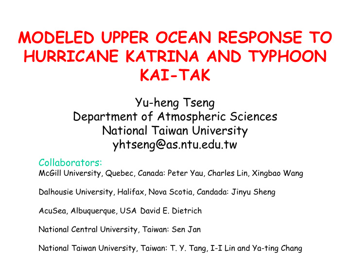 modeled upper ocean response to hurricane katrina and
