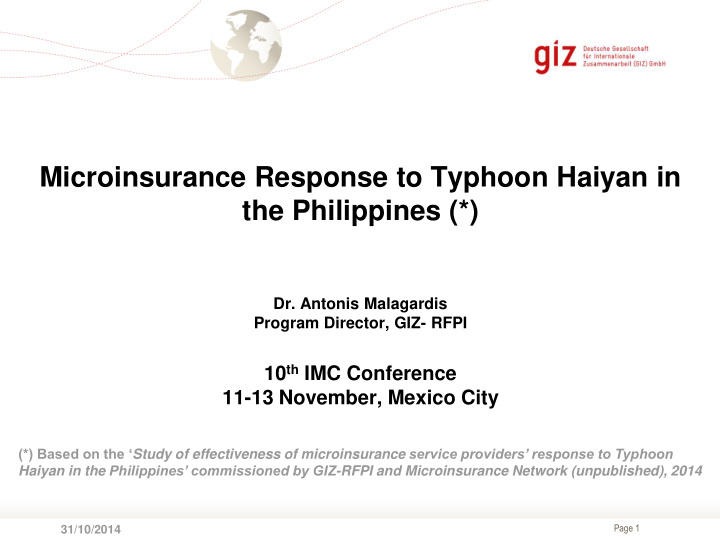 microinsurance response to typhoon haiyan in