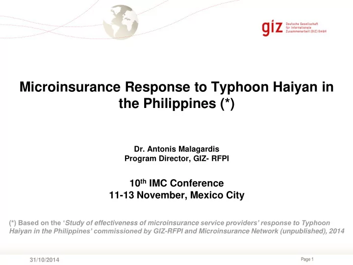 microinsurance response to typhoon haiyan in