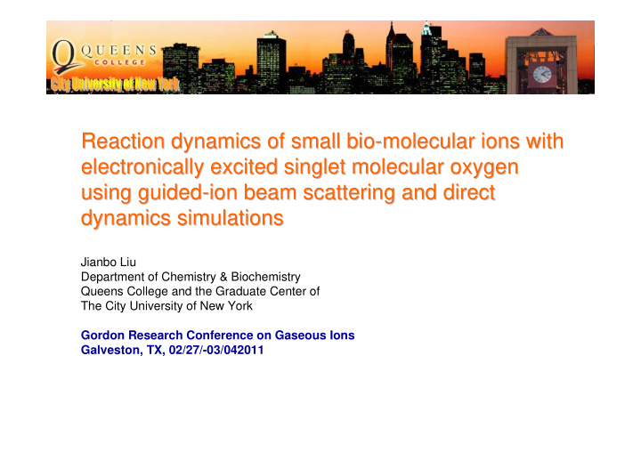 reaction dynamics of small bio molecular ions with