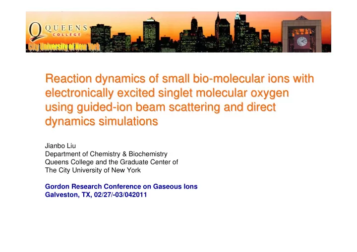 reaction dynamics of small bio molecular ions with