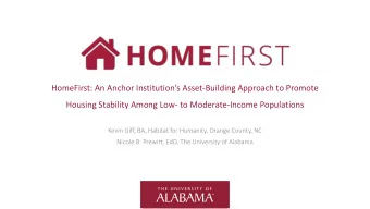 HomeFirst: An Anchor Institutions Asset-Building Approach to Promote  Housing Stability Among