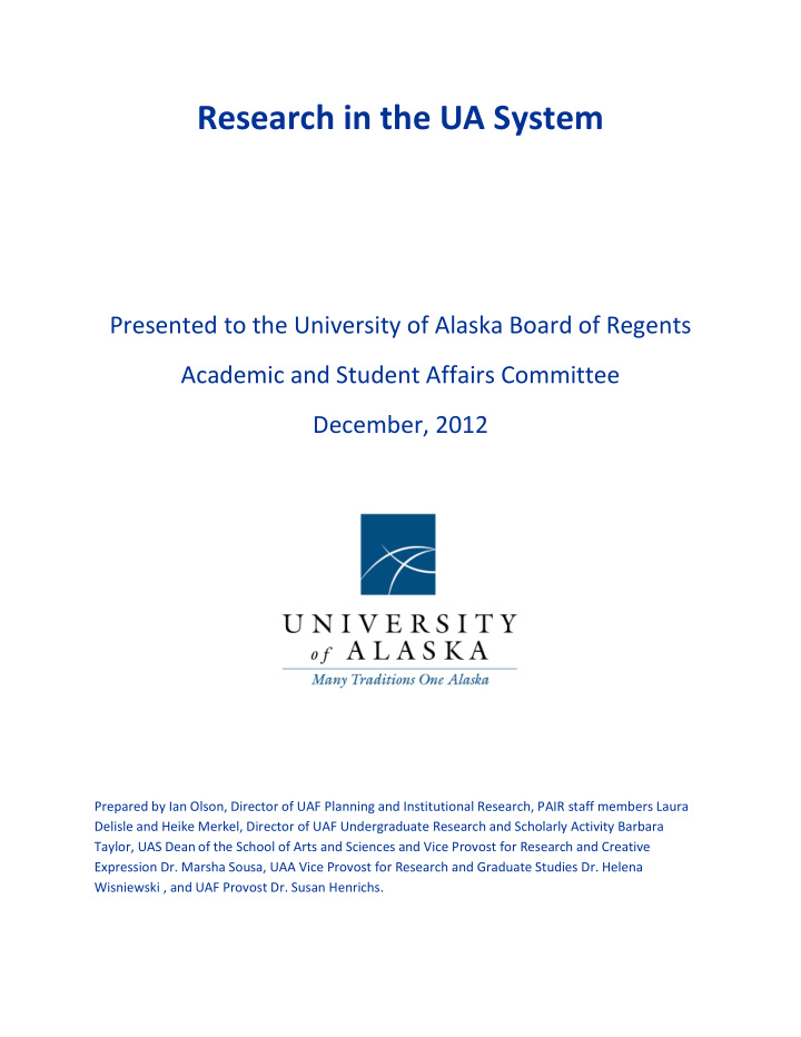research in the ua system