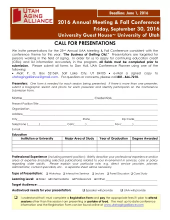 2016 Annual Meeting &amp; Fall Conference Friday, Septemb er 30, 2016 University Guest House~