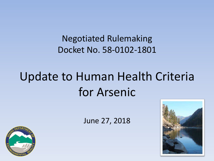 update to human health criteria for arsenic