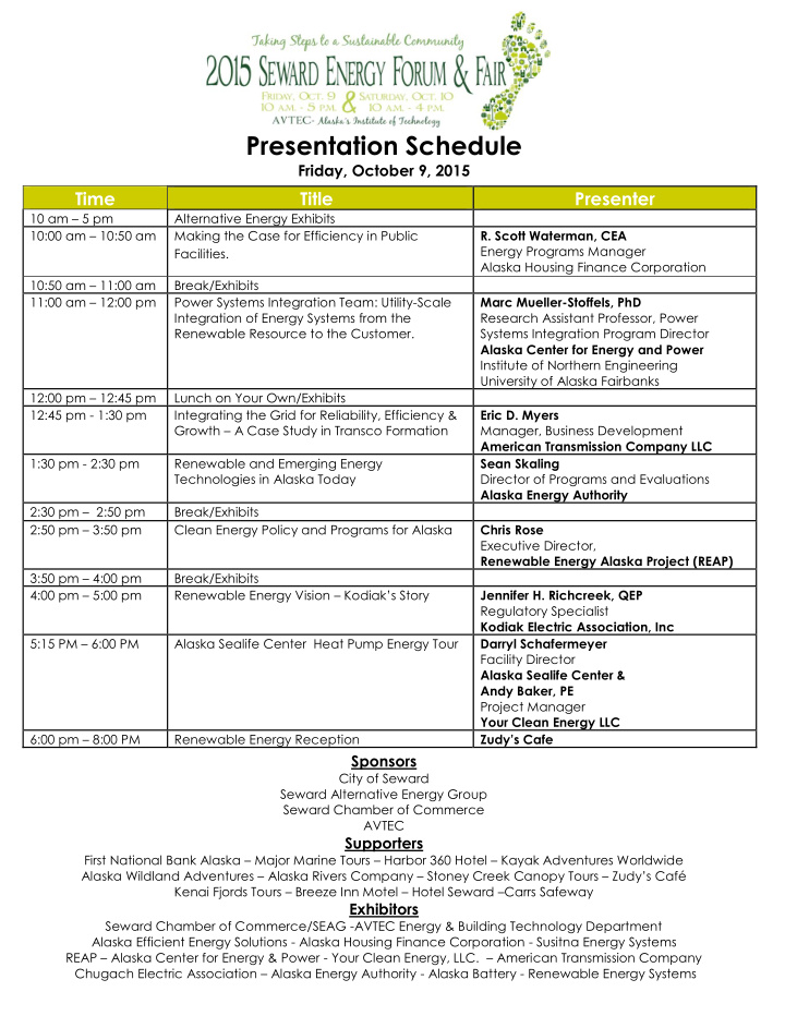 presentation schedule