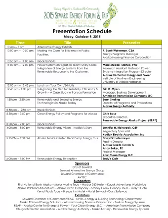Presentation Schedule  Friday, October 9, 2015  Time  Title  Presenter 10 am  5 pm  Alternative