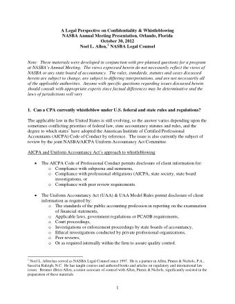 A Legal Perspective on Confidentiality &amp; Whistleblowing  NASBA Annual Meeting Presentation,