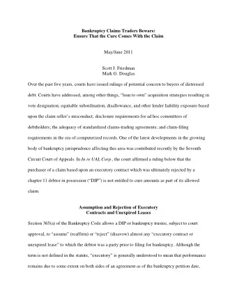 Bankruptcy Claims Traders Beware: Ensure That the Cure Comes With the Claim  May/June 2011  Scott