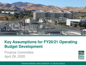 Key Assumptions for FY20/21 Operating  Budget Development  Finance Committee  April 29, 2020