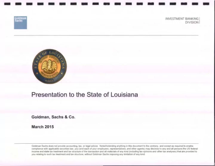 investment banking i division presentation to the state