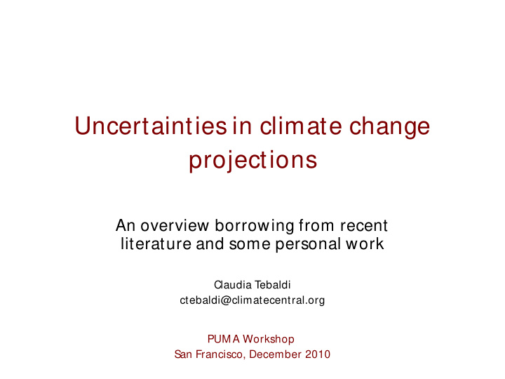 uncertainties in climate change projections