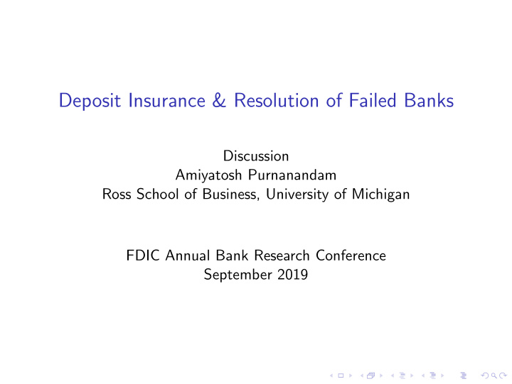 deposit insurance resolution of failed banks