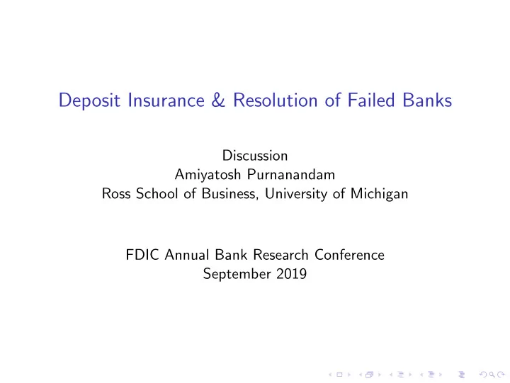 deposit insurance resolution of failed banks