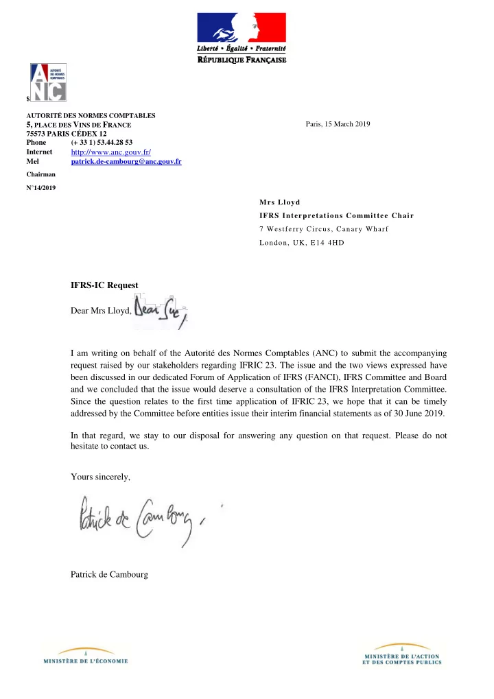 ifrs ic request dear mrs lloyd i am writing on behalf of