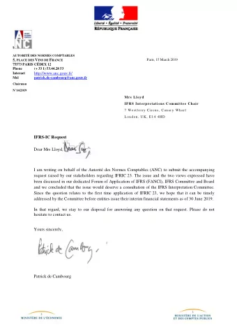 IFRS-IC Request  Dear Mrs Lloyd,  I am writing on behalf of the Autorit des Normes Comptables