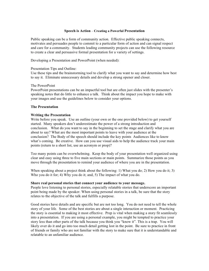 speech is action creating a powerful presentation