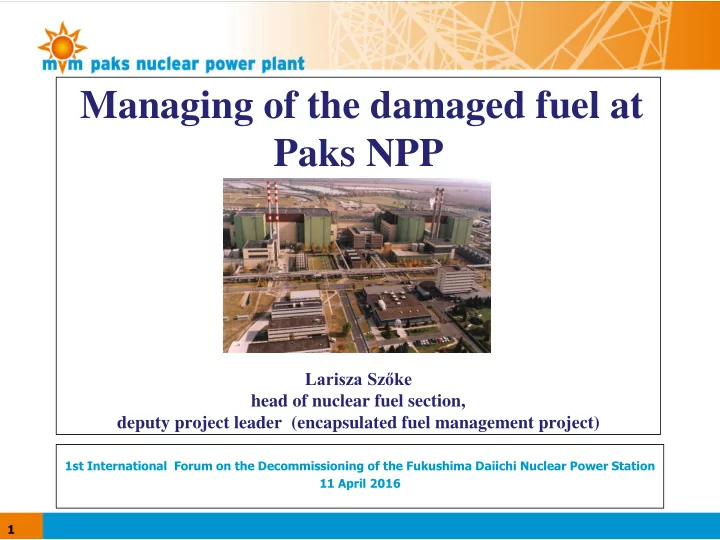 managing of the damaged fuel at