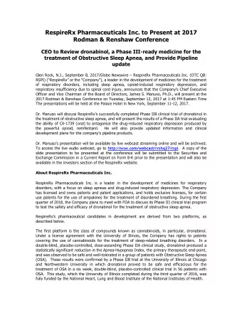 RespireRx Pharmaceuticals Inc. to Present at 2017 Rodman &amp; Renshaw Conference  CEO to Review