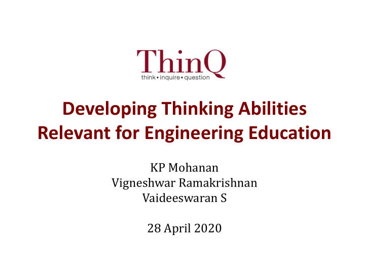 developing thinking abilities relevant for engineering