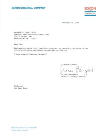 EXXON CHEMICAL COMPANY February 24,  1993 Hasmukh C.  Shah,  Ph.D. Chemical Manufacturers