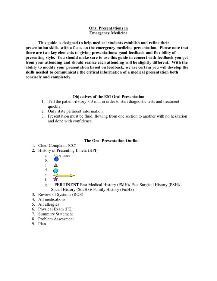 oral presentations in emergency medicine this guide is