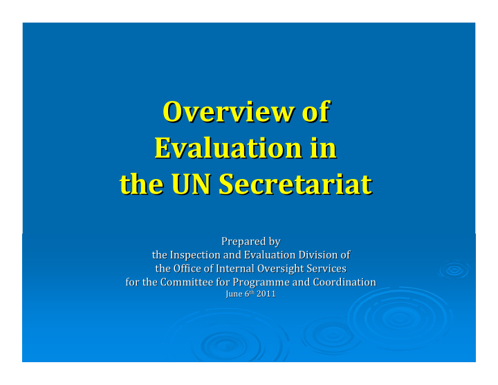 overview of overview of evaluation in evaluation in the
