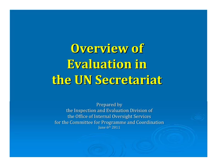 overview of overview of evaluation in evaluation in the