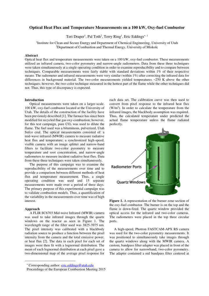 optical heat flux and temperature measurements on a 100